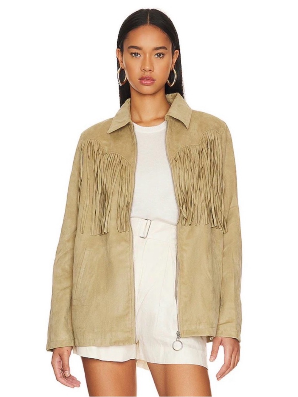 NWT WeWoreWhat Taupe Fringe Suede Jacket